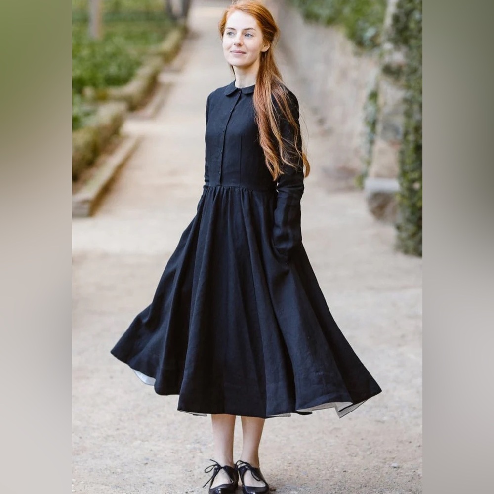 Son De Flor Classic Dress, Long Sleeve Black Pansy 4X